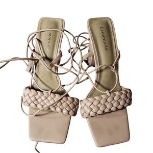 Lemonade Women's size 10 Beige Nude Square Toe Lace Up 5" Heels Sandals No Box